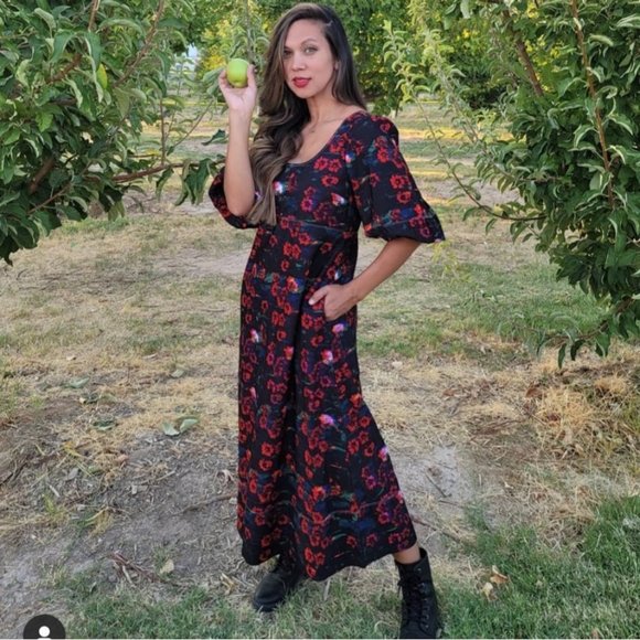 Rachel Comey Womens Dress 4 Midi Kodak Red Floral Print Volume Sleeve Target New - Picture 4 of 16